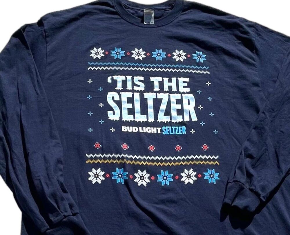 Bud Light Seltzer Ugly Sweater Long Sleeve TShirt Holiday XL Beer Dad Christmas